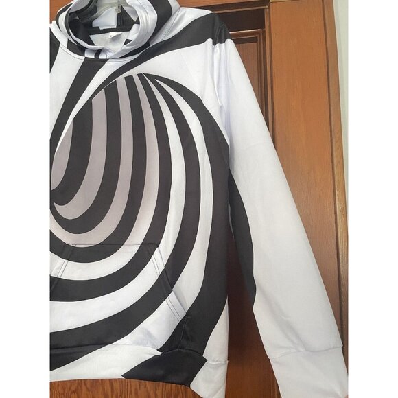 Black Grey White Swirl Hoodie Sweatshirt Psychedelic Geometric Skater New XL - Picture 4 of 9